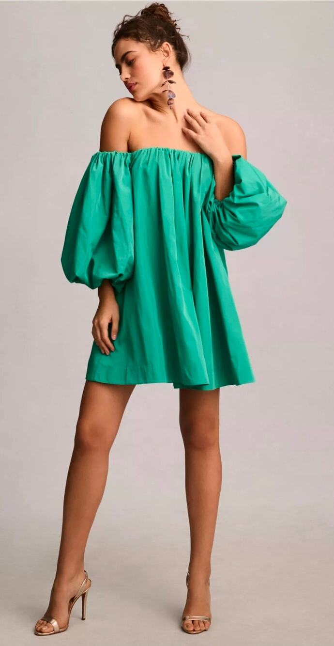 Anthropologie Mare Mare Puff-Sleeve Off-The-Shoulder Mini Dress. Sz XS. Ret $158